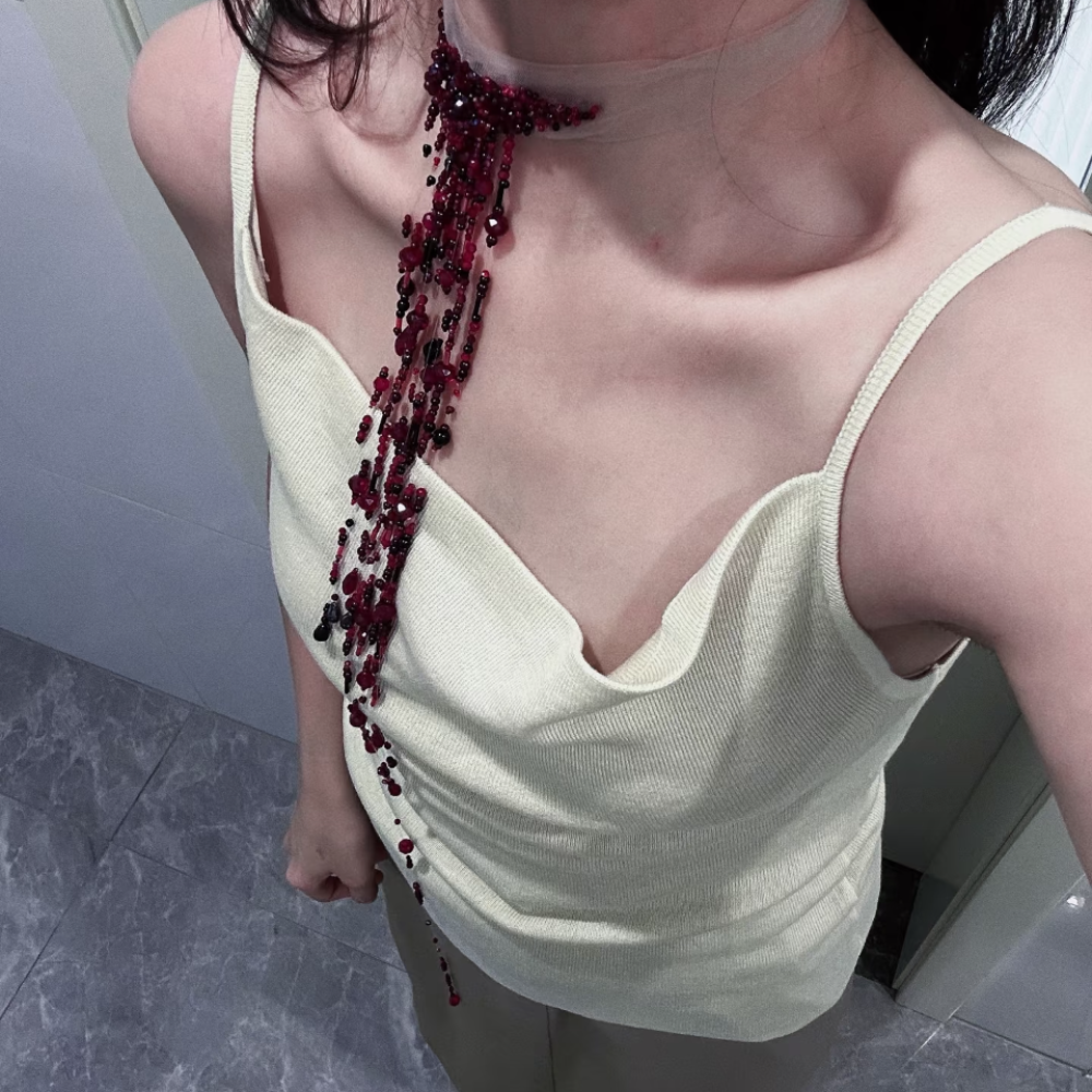 Gothic Red Bead Dark Romantic Choker 4 - Lunar Hex Co | Gothic Jewelry & Dark Accessories