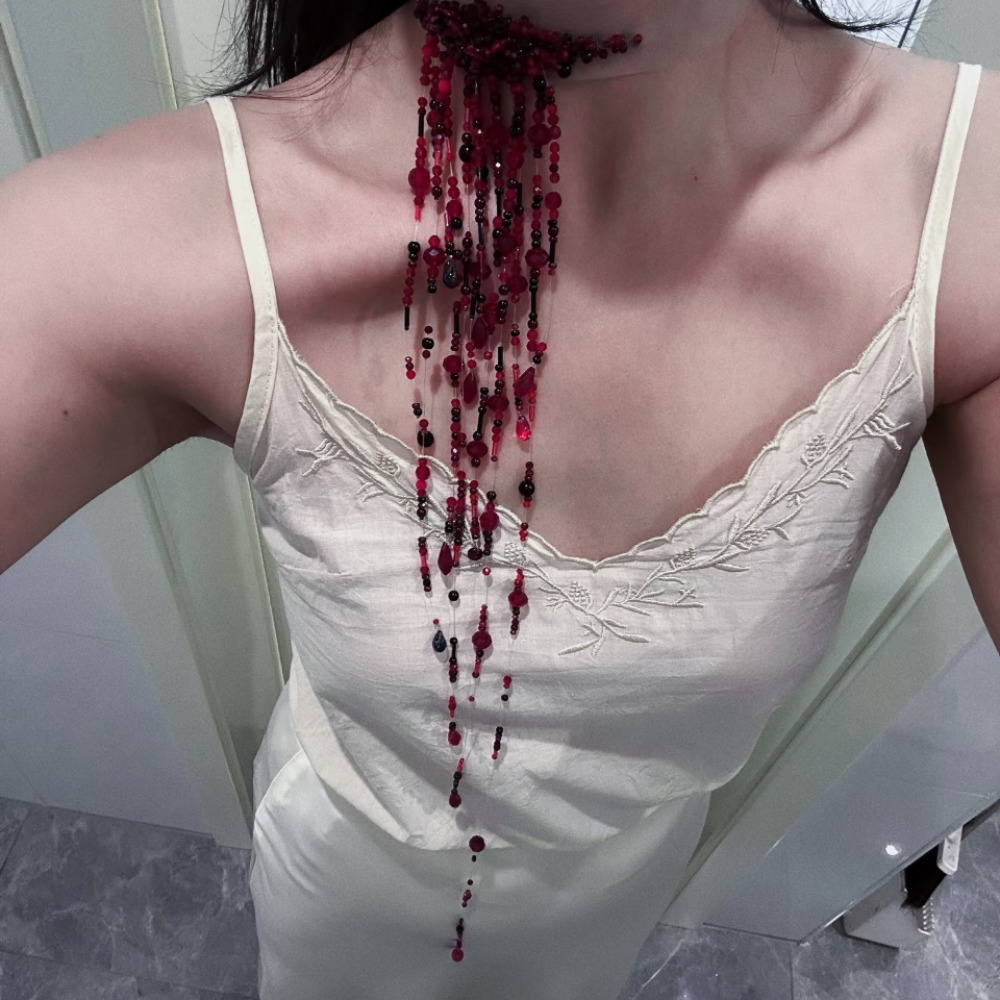 Gothic Red Bead Dark Romantic Choker 6 - Lunar Hex Co | Gothic Jewelry & Dark Accessories